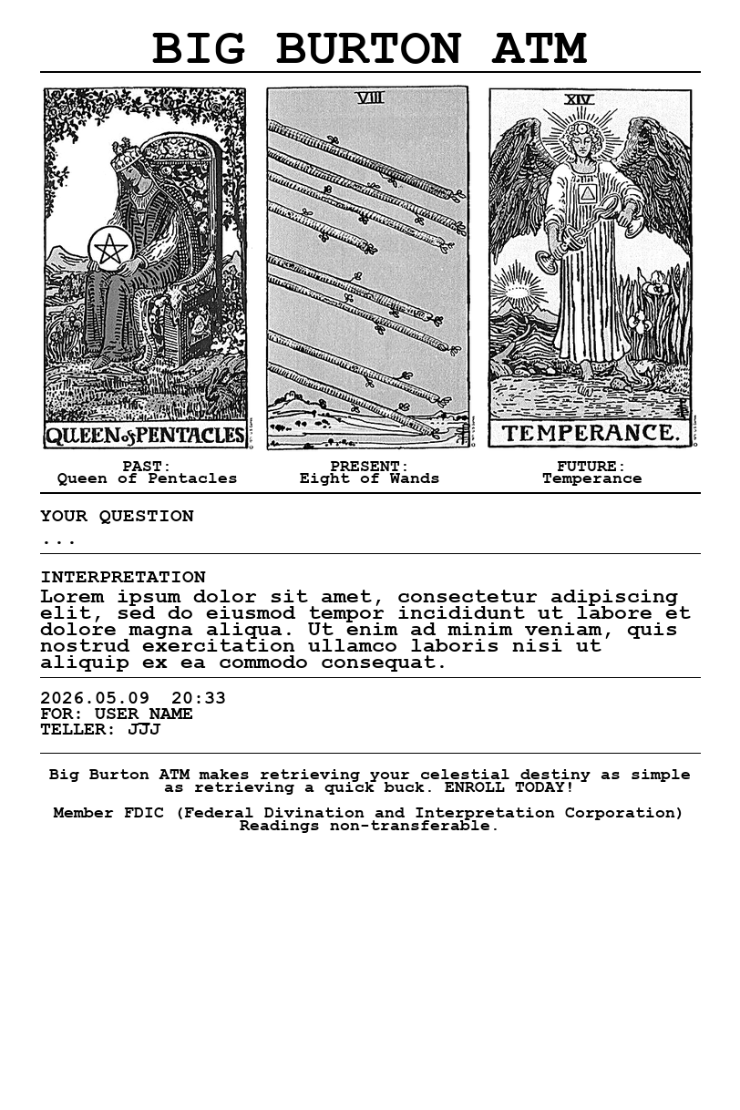 Tarot card print sample